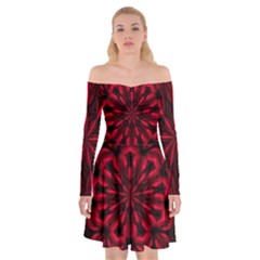 Kaleidoscope Template Red Abstract Off Shoulder Skater Dress by Grandong