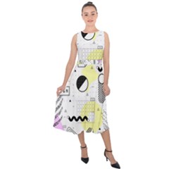 Graphic Design Geometric Background Midi Tie-back Chiffon Dress by Bedest