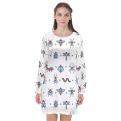 Insects Icons Square Seamless Pattern Long Sleeve Chiffon Shift Dress  by Bedest