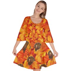 Elegant Thanksgiving Print Orange Turkey Velour Kimono Dress by CoolDesigns