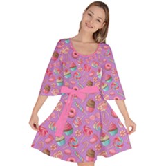 Lavendar Yummy Sweet Lollipop Candy Macaroon Cupcake Donut Seamless Velour Kimono Dress  by CoolDesigns