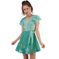 Cute Turquoise Mermaid Princess Flutter Sleeve Wrap Dress by CoolDesigns