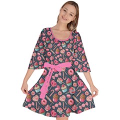 Navy Lollipop Candy Macaroon Cupcake Donut Velour Kimono Dress by CoolDesigns