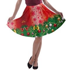 Snowflakes Red Vintage Christmas Ornaments A-line Skater Skirt by CoolDesigns