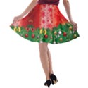 Snowflakes Red Vintage Christmas Ornaments A-line Skater Skirt View2