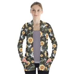 Sun Flower Dark Pink Rose  Open Front Pocket Cardigan by CoolDesigns