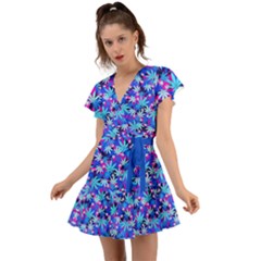 Cannabis Blue Purple Marijuana Leaves Flutter Sleeve Wrap Dress by CoolDesigns