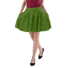 Green Pattern Of The Bee On Honeycombs A-line Pocket Skirt by CoolDesigns