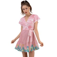 Cute Pink Mermaid Princess Flutter Sleeve Wrap Dress by CoolDesigns