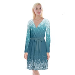 Teal Elegant Christmas Snowflakes Long Sleeve Velvet Front Wrap Dress by CoolDesigns