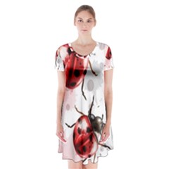 Ladybugs Pattern Texture Watercolor Short Sleeve V-neck Flare Dress by Bedest