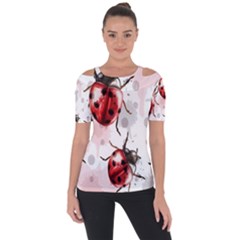 Ladybugs Pattern Texture Watercolor Shoulder Cut Out Short Sleeve Top by Bedest