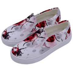 Ladybugs Pattern Texture Watercolor Kids  Canvas Slip Ons by Bedest