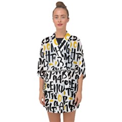 Letters Pattern Half Sleeve Chiffon Kimono by Bedest