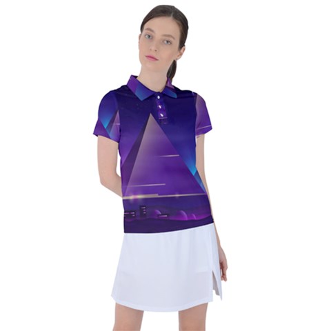 Egyptian Pyramids Night Landscape Cartoon Women s Polo T-shirt by Bedest