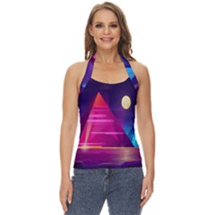 Egyptian Pyramids Night Landscape Cartoon Art Basic Halter Top by Bedest