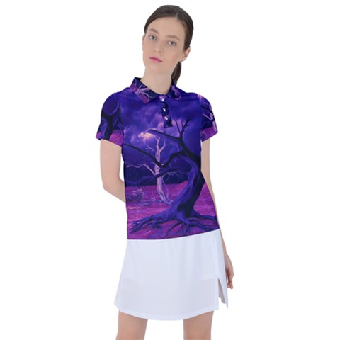 Forest Night Sky Clouds Mystical Women s Polo T-shirt by Bedest