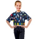 Big Set Cute Astronauts Space Planets Stars Aliens Rockets Ufo Constellations Satellite Moon Rover V Kids Mock Neck T-Shirt View1