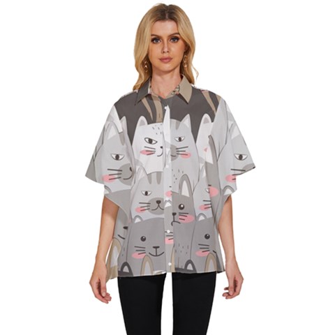 Cute Cats Seamless Pattern Women s Batwing Button Up Shirt by Bedest