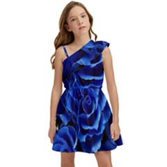 Blue Roses Flowers Plant Romance Blossom Bloom Nature Flora Petals Kids  One Shoulder Party Dress by Bedest