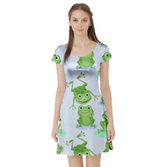 Cute Green Frogs Seamless Pattern Short Sleeve Skater Dress by Bedest