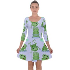 Cute Green Frogs Seamless Pattern Quarter Sleeve Skater Dress by Bedest