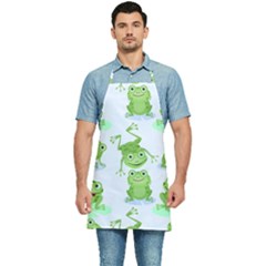 Cute Green Frogs Seamless Pattern Kitchen Apron by Bedest