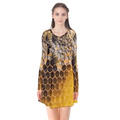 Honeycomb With Bees Long Sleeve V-neck Flare Dress by Bedest