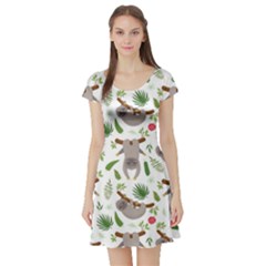 Seamless Pattern With Cute Sloths Short Sleeve Skater Dress by Bedest