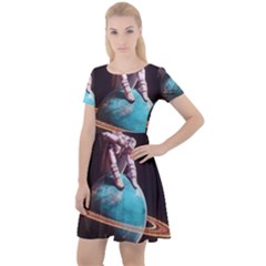 Stuck On Saturn Astronaut Planet Space Cap Sleeve Velour Dress  by Cendanart