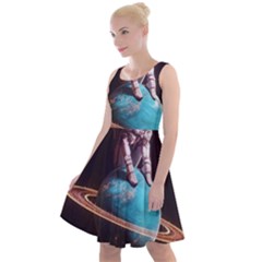 Stuck On Saturn Astronaut Planet Space Knee Length Skater Dress by Cendanart