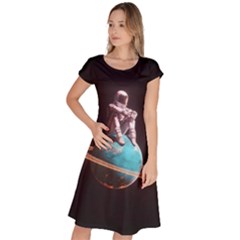 Stuck On Saturn Astronaut Planet Space Classic Short Sleeve Dress by Cendanart