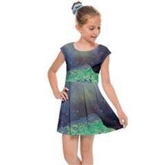 Psychedelic Universe Color Moon Planet Space Kids  Cap Sleeve Dress by Cendanart