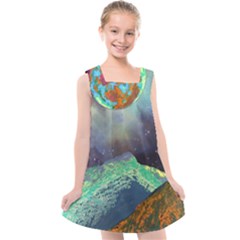 Psychedelic Universe Color Moon Planet Space Kids  Cross Back Dress by Cendanart