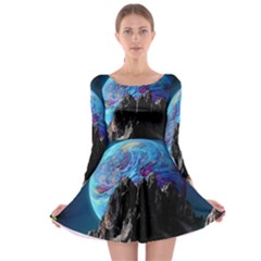 Aesthetic Psychedelic Drawings Art Acid Space Long Sleeve Skater Dress by Cendanart