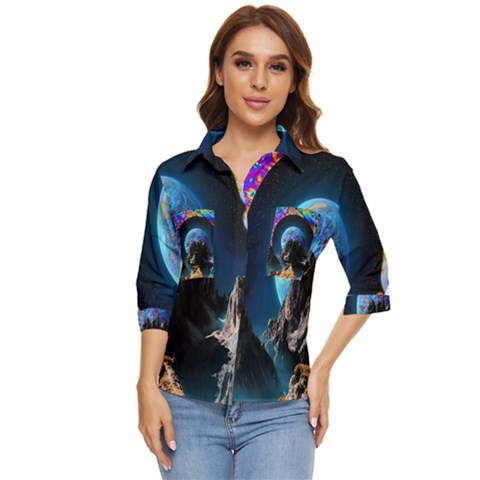 Aesthetic Psychedelic Drawings Art Acid Space Women s Quarter Sleeve Pocket Shirt by Cendanart