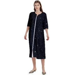 Sky Black Star Night Space Edge Super Dark Universe Women s Cotton 3/4 Sleeve Night Gown by Cendanart