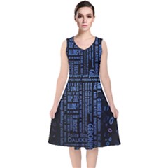 Doctor Who Tardis V-neck Midi Sleeveless Dress  by Cendanart