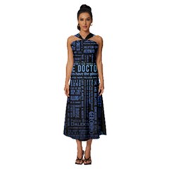 Doctor Who Tardis Sleeveless Cross Front Cocktail Midi Chiffon Dress by Cendanart