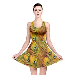 Peacock Feathers Green Yellow Reversible Skater Dress by Bedest