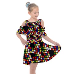 Graphic Pattern Rubiks Cube Kids  Shoulder Cutout Chiffon Dress by Cendanart