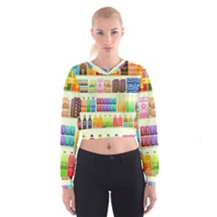 Supermarket Shelf Products Snacks Cropped Sweatshirt by Cendanart