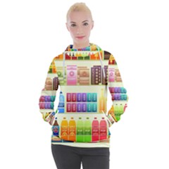 Supermarket Shelf Products Snacks Women s Hooded Pullover by Cendanart