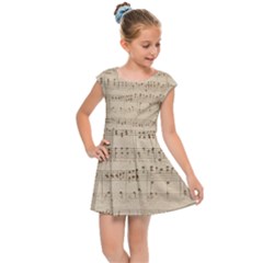 Vintage Beige Music Notes Kids  Cap Sleeve Dress by Cendanart