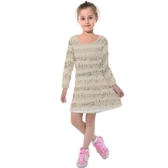 Vintage Beige Music Notes Kids  Long Sleeve Velvet Dress by Cendanart