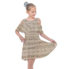 Vintage Beige Music Notes Kids  Shoulder Cutout Chiffon Dress by Cendanart