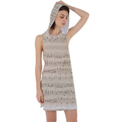 Vintage Beige Music Notes Racer Back Hoodie Dress by Cendanart