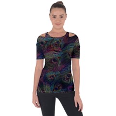 Peacock Feather Paradise Shoulder Cut Out Short Sleeve Top by Cendanart