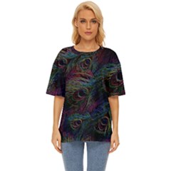 Peacock Feather Paradise Oversized Basic T-shirt by Cendanart