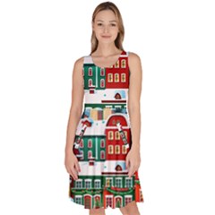 Christmas Background Design House Knee Length Skater Dress With Pockets by Proyonanggan